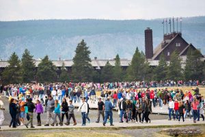 Crowds at Old Faithful in Yellowstone National Park. (NPS, Neal Herbert)