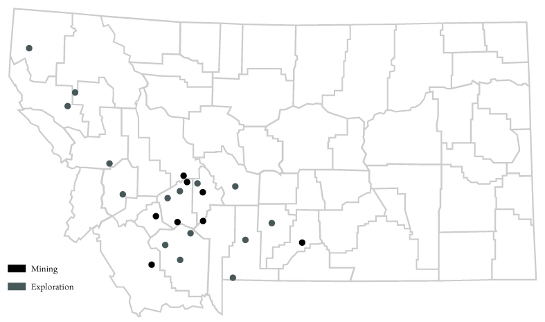 Figure 2. Montana mining and exploration activities. Source: Bureau of Business and Economic Research.