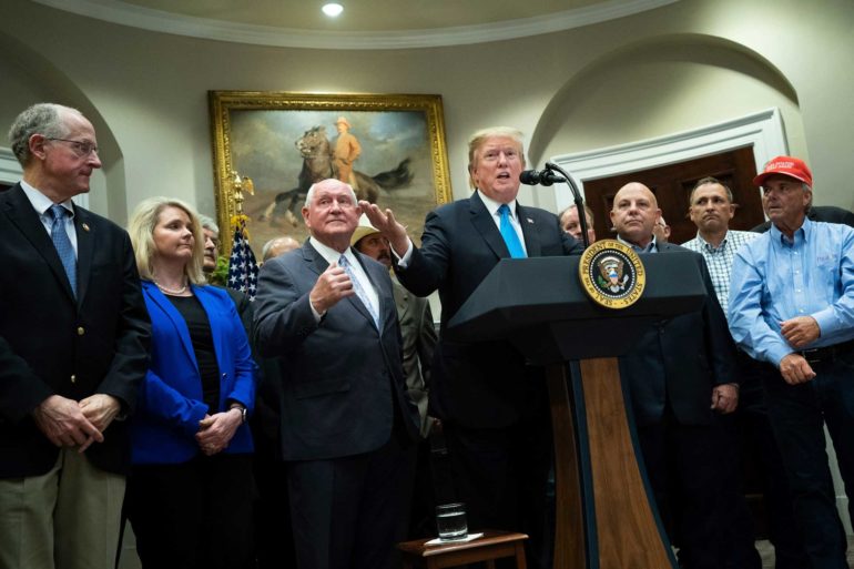 President Donald Trump delivers remarks on supporting American farmers and tariffs in the Roosevelt Room at the White House. (AP Photo, Kevin Dietsch)