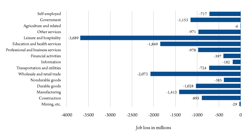 Figure 3. Job loss (millions), May 2019-May 2020. Source: Bureau of Labor Statistics.